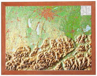 Relief Bayerisches Oberland 1:400.000 mit Holzrahmen