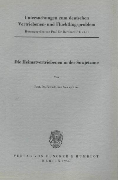 Untersuchungen zum deutschen Vertriebenen- und Flüchtlingsproblem.