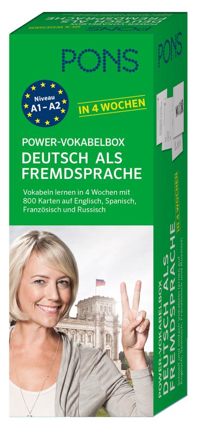 PONS Power-Vokabelbox: Deutsch als Fremdsprache in 4 Wochen - Wortzschatz lernen mit der bewährten Karteikarten-Methode. Mit 800 Vokabelkarten, 1.500 Beispielen & Wendungen und 100 Bildkarten.