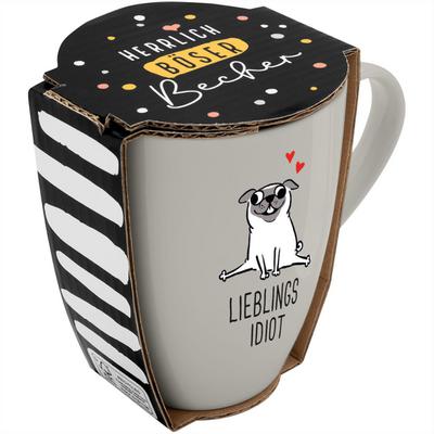 Tasse mit Motivdruck "LIEBLINGSIDIOT", mit Banderole