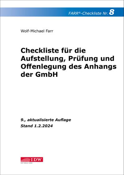 FARR Checkliste 8 für die Aufstellung, Prüfung und Offenlegung des Anhangs der GmbH