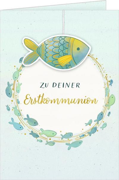 Grußkarte - Zu deiner Erstkommunion - mit Fisch-Anhänger