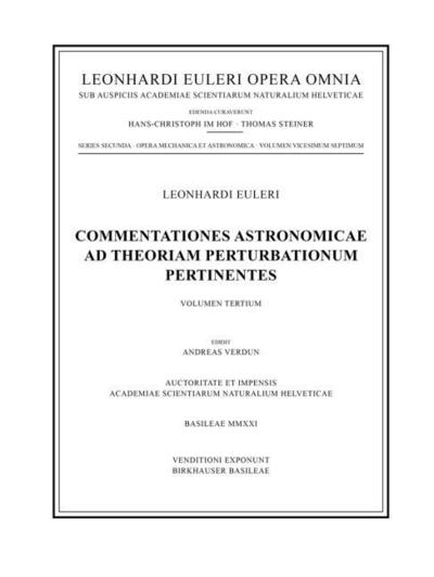 Commentationes astronomicae ad theoriam perturbationum pertinentes 3rd part