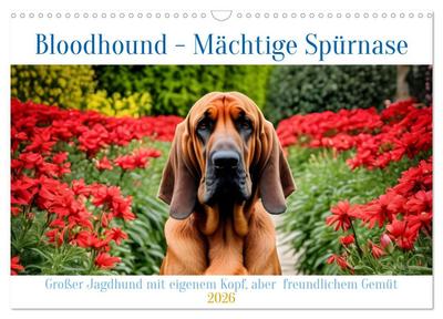 Bloodhound - Mächtige Spürnase (Wandkalender 2026 DIN A3 quer), CALVENDO Monatskalender