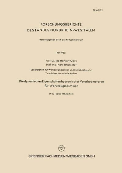 Die dynamischen Eigenschaften hydraulischer Vorschubmotoren für Werkzeugmaschinen