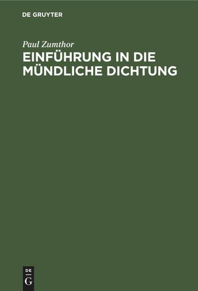 Einführung in die mündliche Dichtung