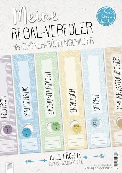 Meine Regal-Veredler 'live - love - teach': 48 Ordner-Rückenschilder - alle Fächer 