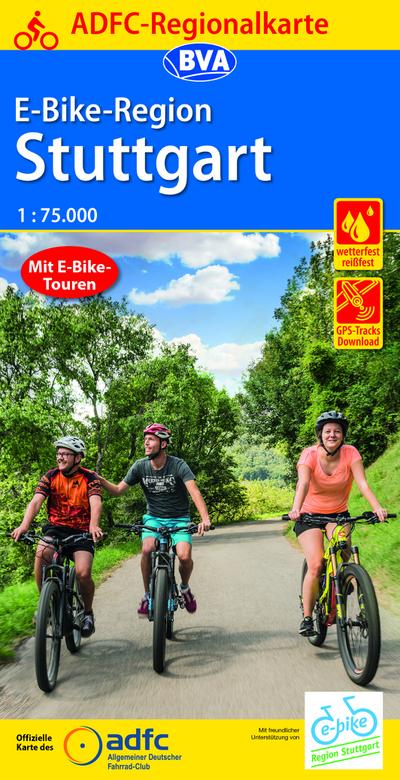 ADFC-Regionalkarte E-Bike-Region Stuttgart, 1:75.000, reiß- und wetterfest, mit GPS-Track Download