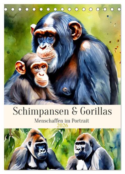 Schimpansen & Gorillas (Tischkalender 2026 DIN A5 hoch), CALVENDO Monatskalender