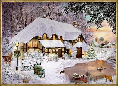 A4-Wand-Adventskalender - Winterliches Cottage