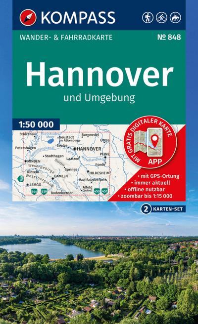 KOMPASS Wanderkarten-Set 848 Hannover und Umgebung (2 Karten) 1:50.000 