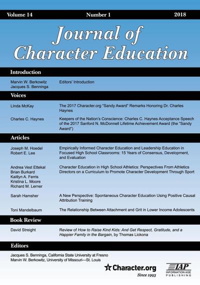 Journal of Character Education Vol 14 Issue 1 2018