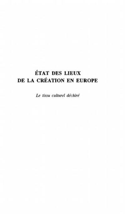 ETAT DES LIEUX DE LA CREATION EN EUROPE