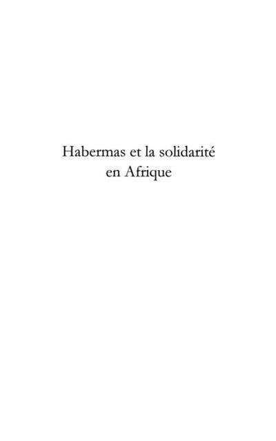 Habermas et la solidarite en Afrique