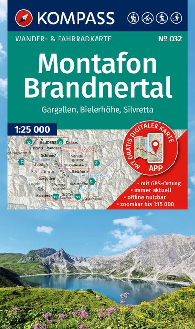 KOMPASS Wanderkarte 032 Montafon, Brandnertal, Gargellen, Bielerhöhe, Silvretta 1:25.000