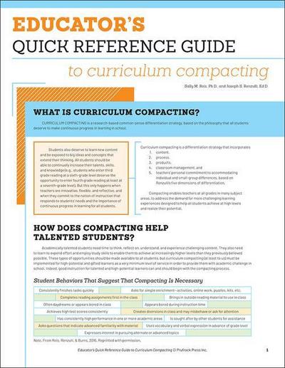 Educator’s Quick Reference Guide to Curriculum Compacting