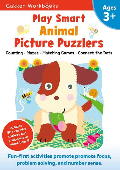 Play Smart Animal Picture Puzzlers Age 3+: Preschool Activity Workbook with Stickers for Toddlers Ages 3, 4, 5: Learn Using Favorite Themes: Tracing