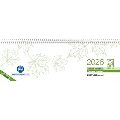 Tischquerkalender Recycling 2026 - 29,6x9,9 - 1 Woche auf 2 Seiten - Blauer Engel - Kalender aus Recyclingpapier - Stundeneinteilung 7 - 19 Uhr - 116-0700