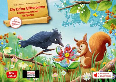 Die kleine Glitzerblume. Gemeinsam sind wir einzigartig! Eine Geschichte mit Rabe und Eichhörnchen. Kamishibai Bildkartenset, m. 1 Beilage
