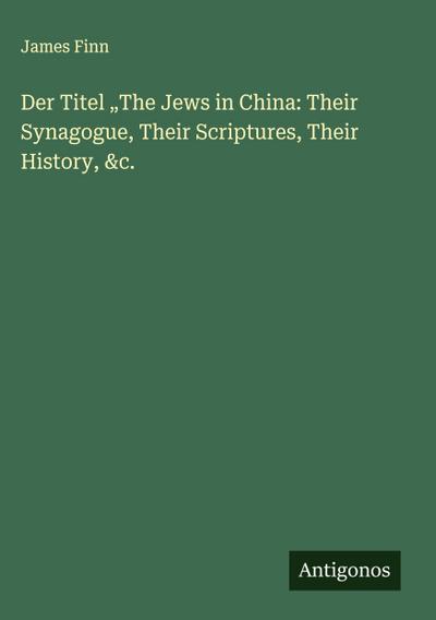 Der Titel "The Jews in China: Their Synagogue, Their Scriptures, Their History, &c.