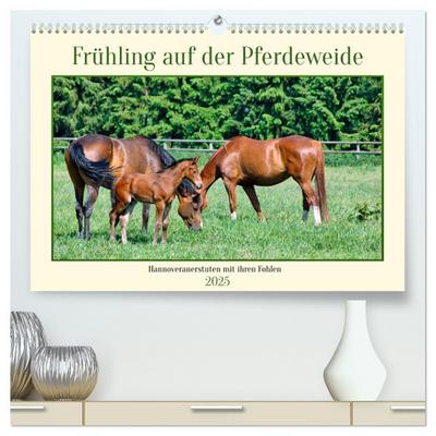 Frühling auf der Pferdeweide (hochwertiger Premium Wandkalender 2025 DIN A2 quer), Kunstdruck in Hochglanz
