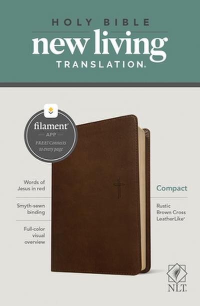 NLT Compact Bible, Filament Enabled (Leatherlike, Rustic Brown Cross, Red Letter)