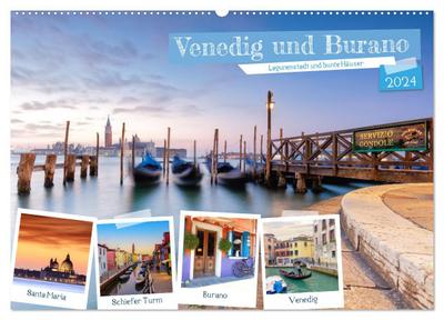 Venedig und Burano - Lagunenstadt und bunte Häuser (Wandkalender 2024 DIN A2 quer), CALVENDO Monatskalender