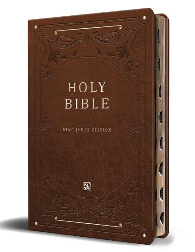 KJV Holy Bible, Giant Print Thinline Large Format, Brown Premium Imitation Leather with Ribbon Marker, Red Letter, and Thumb Index