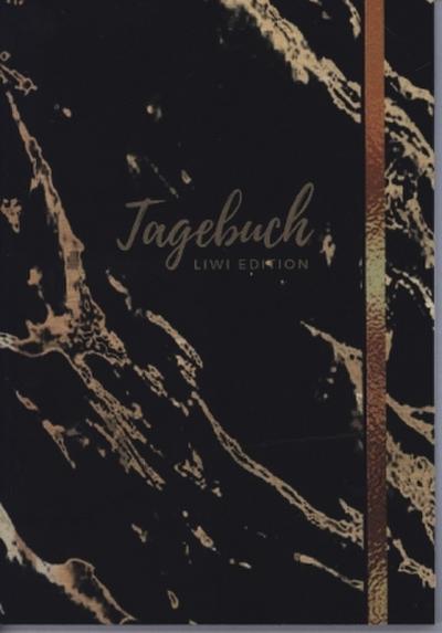 Tagebuch - A5 liniert - 100 Seiten 90g/m² - Soft Cover - Motiv "Marmor gold auf schwarz" - FSC Papier