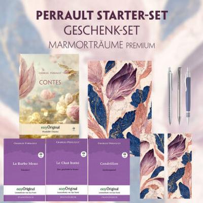 Charles Perrault Starter-Paket Geschenkset - 4 Bücher (mit Audio-Online) + Marmorträume Schreibset Premium, m. 4 Beilage, m. 4 Buch