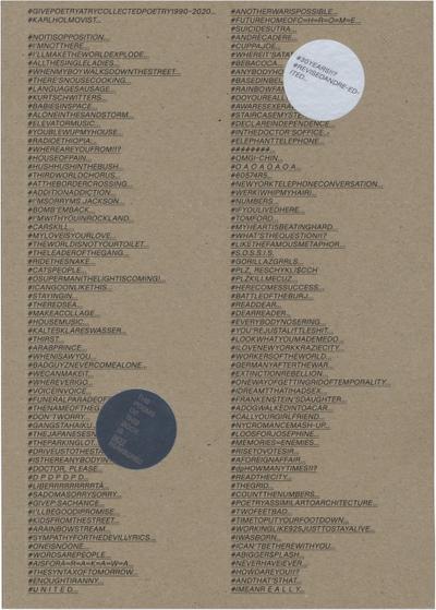 Karl Holmquist: GIVEPOETRYATRYCOLLECTEDPOETRY1990-2020...’