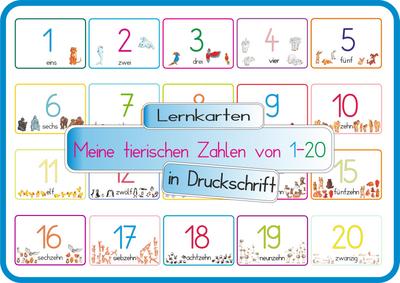 Meine tierischen Zahlen von 1-20 in Druckschrift