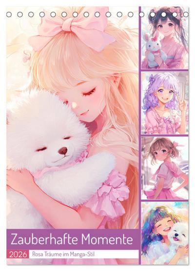 Zauberhafte Momente. Rosa Träume im Manga-Stil (Tischkalender 2026 DIN A5 hoch), CALVENDO Monatskalender
