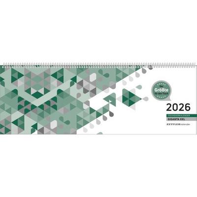 Tischquerkalender Giganta XXL grün 2026 - 42,2x14,8 cm - 1 Woche auf 2 Seiten - Bürokalender - Stundeneinteilung 7 - 22 Uhr - 126-0013