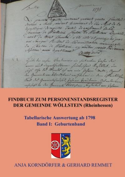 Findbuch zum Personenstandsregister der Gemeinde Wöllstein/ Rheinhessen