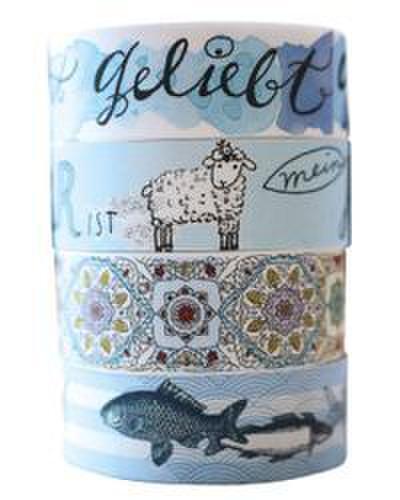 Washi Tapes Design Blau, 4 Rollen