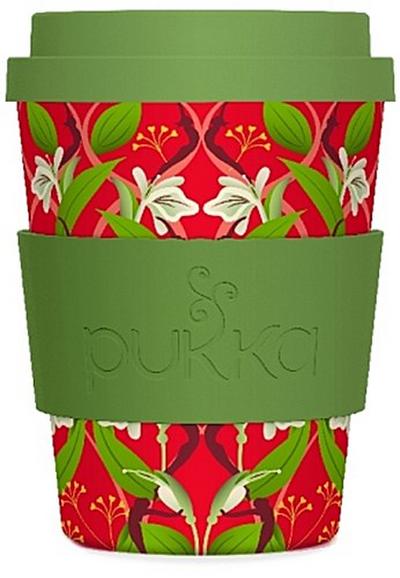 Pukka To-Go-Becher, aus Bambus, grün rot floral, 340 ml