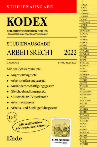 KODEX Studienausgabe Arbeitsrecht 2022: Studienausgabe