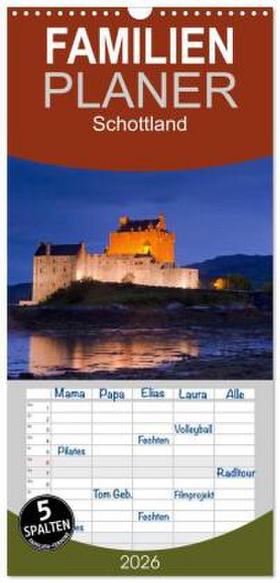 Familienplaner 2026 - Schottland mit 5 Spalten (Wandkalender, 21 x 45 cm) CALVENDO