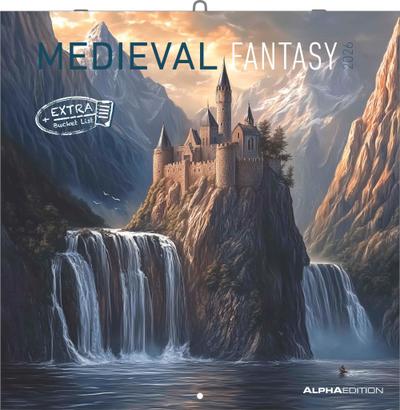 Medieval Fantasy 2026 - Broschürenkalender 30x30 cm (30x60 geöffnet) - Kalender mit Platz für Notizen - Medieval Fantasy - Bildkalender - Planer