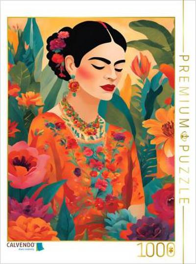 CALVENDO Puzzle Tropische Ruhe. Frauenporträt in Farben des Lebens. Frida Kahlo inspiriert. | 1000 Teile Lege-Größe 64x48cm Foto-Puzzle für glückliche Stunden