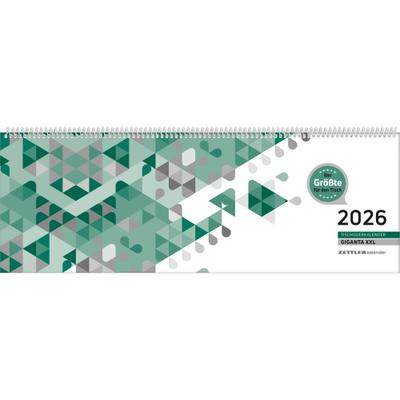 Tischquerkalender Giganta XXL grün 2026 - 42,2x14,8 cm - 1 Woche auf 2 Seiten - Bürokalender - Stundeneinteilung 7 - 22 Uhr - 126-0013