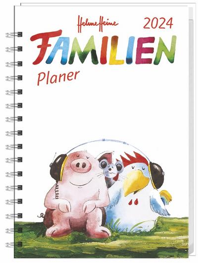 Helme Heine Familienplaner Buch A6 2024. Familienkalender mit 4 Spalten. Liebevoll illustrierter Buch-Kalender mit Einstecktasche und Schulferien. Terminplaner mit 160 Seiten.