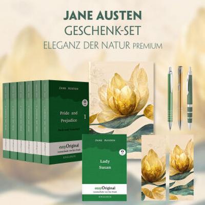 Jane Austen Geschenkset - 7 Bücher (Softcover + Audio-Online) + Eleganz der Natur Schreibset Premium, m. 7 Beilage, m. 7 Buch