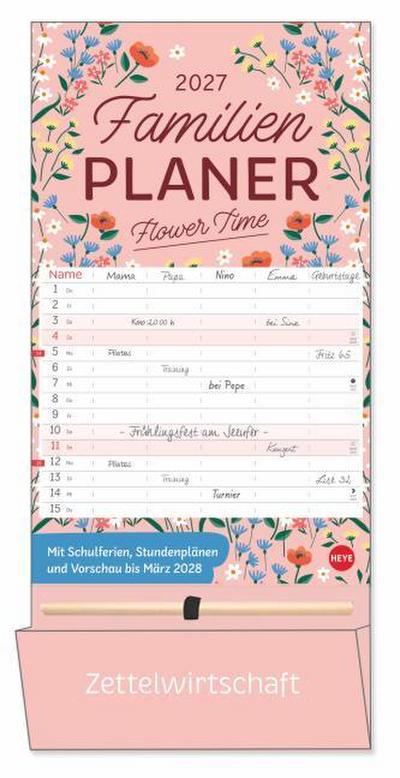 Deko-Familienplaner mit Tasche Flower Time 2027