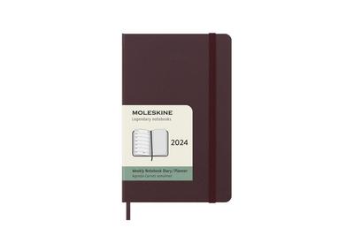 Moleskine 12 Monate Wochen Notizkalender 2024, Pocket/A6, 1 Wo = 1 Seite, Rechts Linierte Seite, Fester Einband, Burgundrot