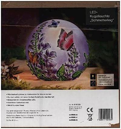 Weltbild LED-Kugelleuchte Schmetterling - Dekolampe, batteriebetrieben, für Garten, Dekokugel, Leuchtkugel mit Schmetterlingsmotiv, Gartenlampe, für innen und außen, Durchmesser 23 cm