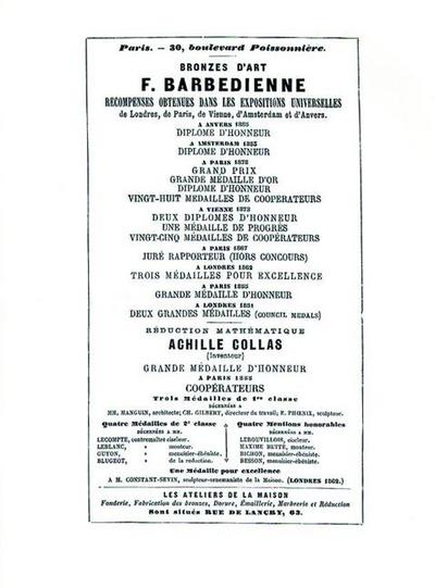1886 Catalog of the French Bronze Foundry of F. Barbedienne of Paris