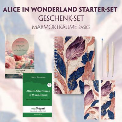 Alice im Wunderland Starter-Paket Geschenkset - 2 Bücher (mit Audio-Online) + Marmorträume Schreibset Basics, m. 2 Beilage, m. 2 Buch