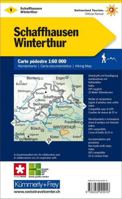 Kümmerly+Frey Wanderkarte 1 Schaffhausen, Winterthur 1:60.000